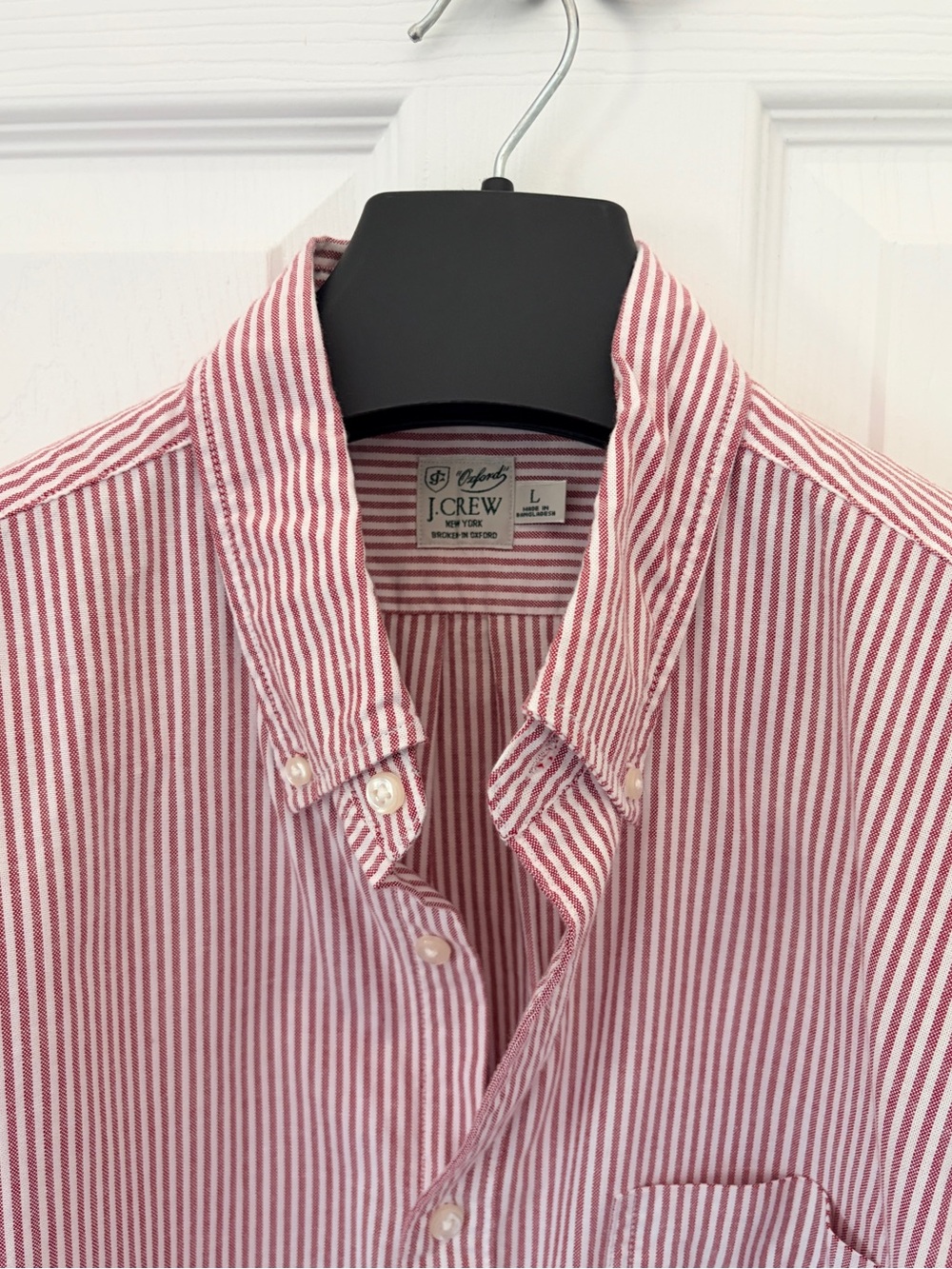 J Crew Classic Fit Red University Striped Oxford Shirt - Large